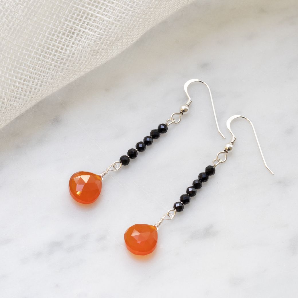 Black Onyx & Carnelian Halloween Drop Earrings