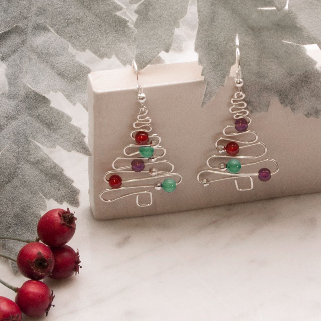 Christmas Tree Earrings With Beads