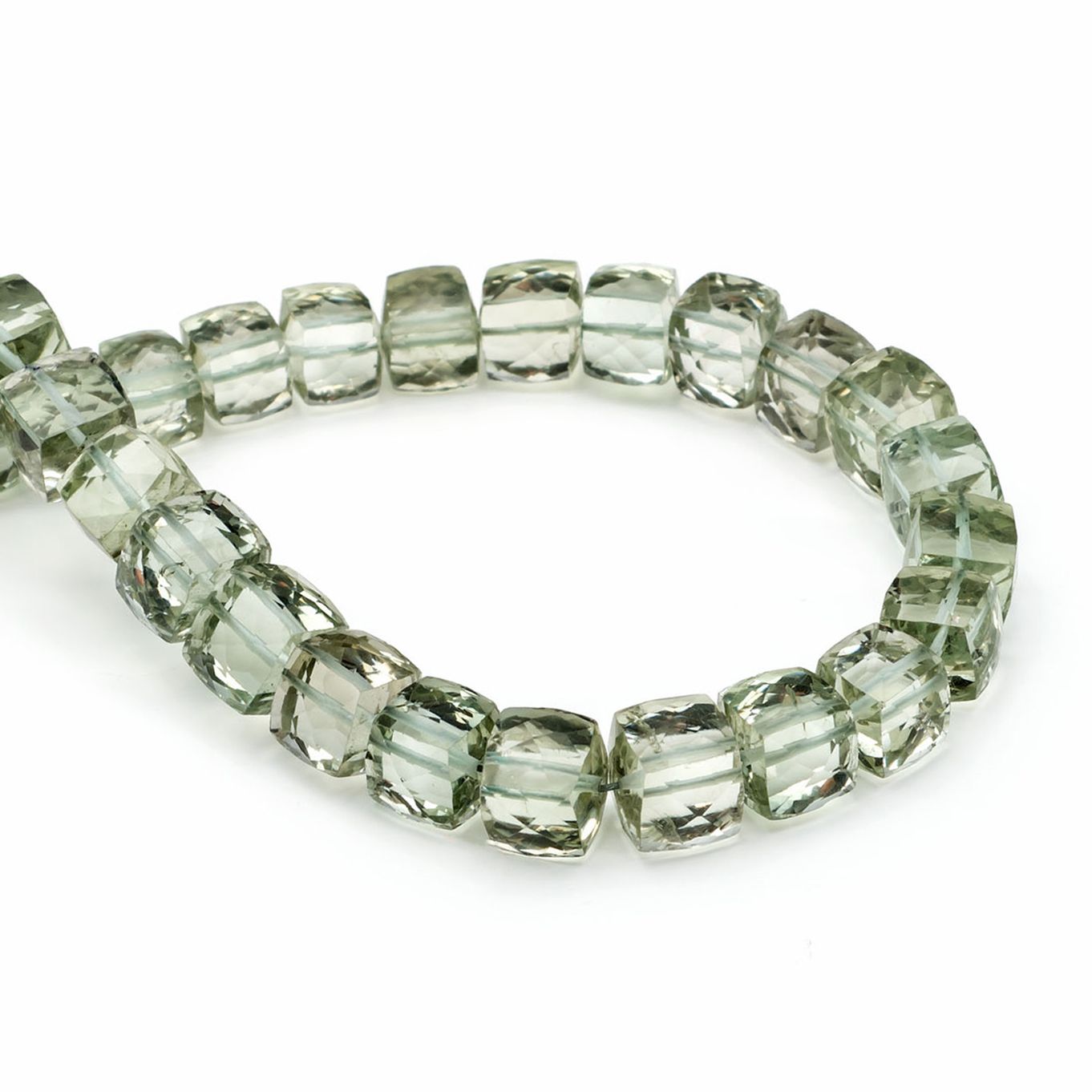 Green Amethyst Faceted Puffed Cube Beads - Approx From 5mm