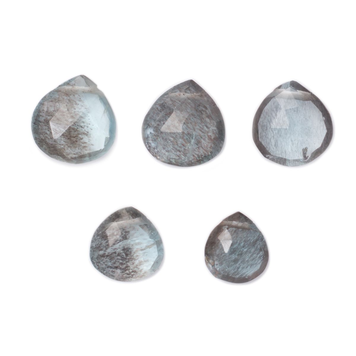 Moss Aquamarine Faceted Heart Briolette Beads - Various sizes