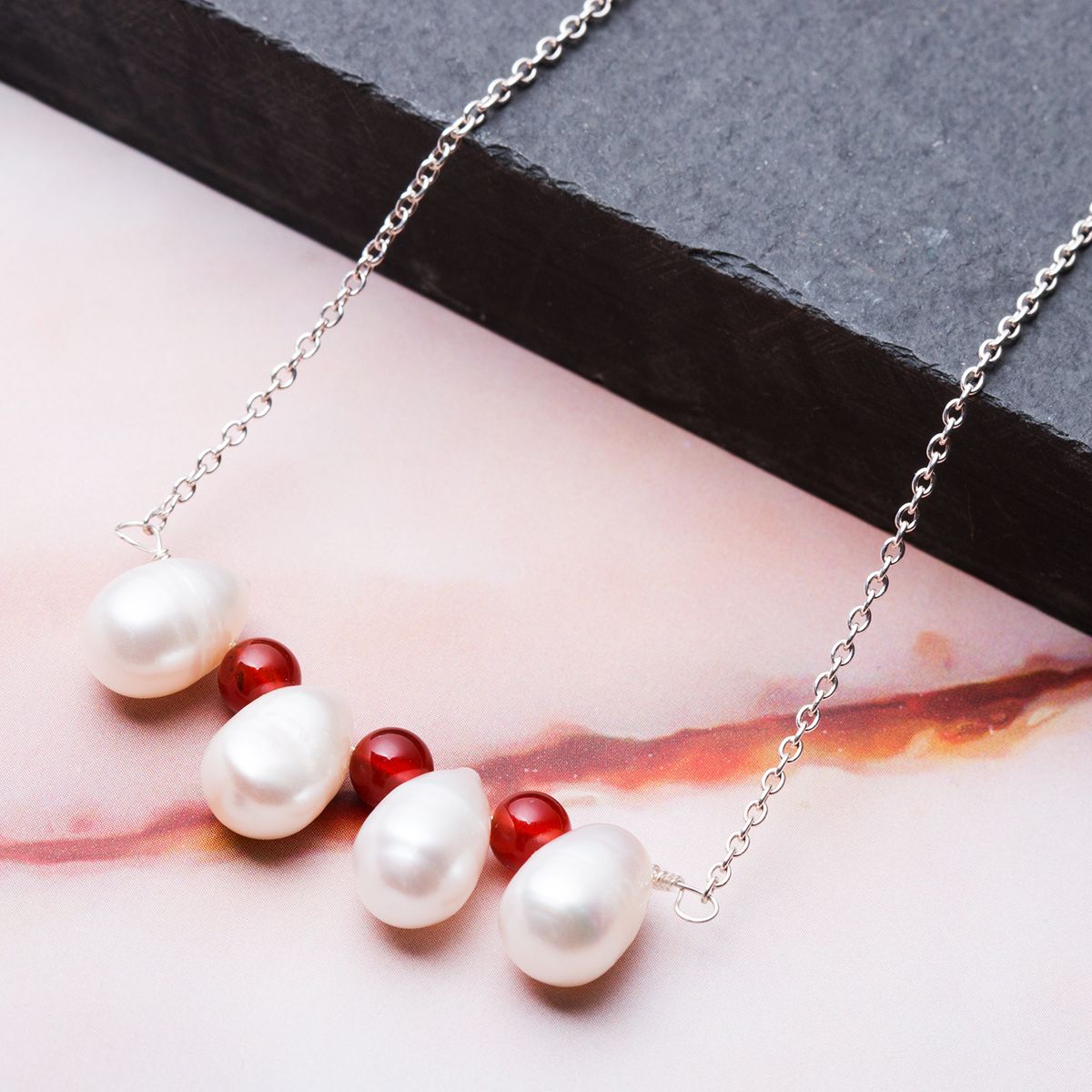 Pearl & Carnelian Candy Cane Necklace Kit