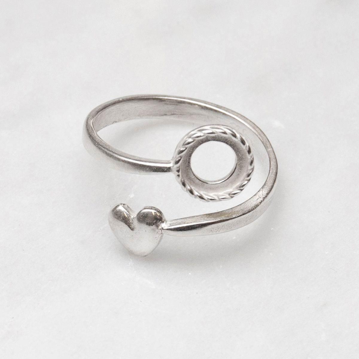 Sterling Silver Adjustable Milled Edge Heart Ring For 6mm Round Cabochon