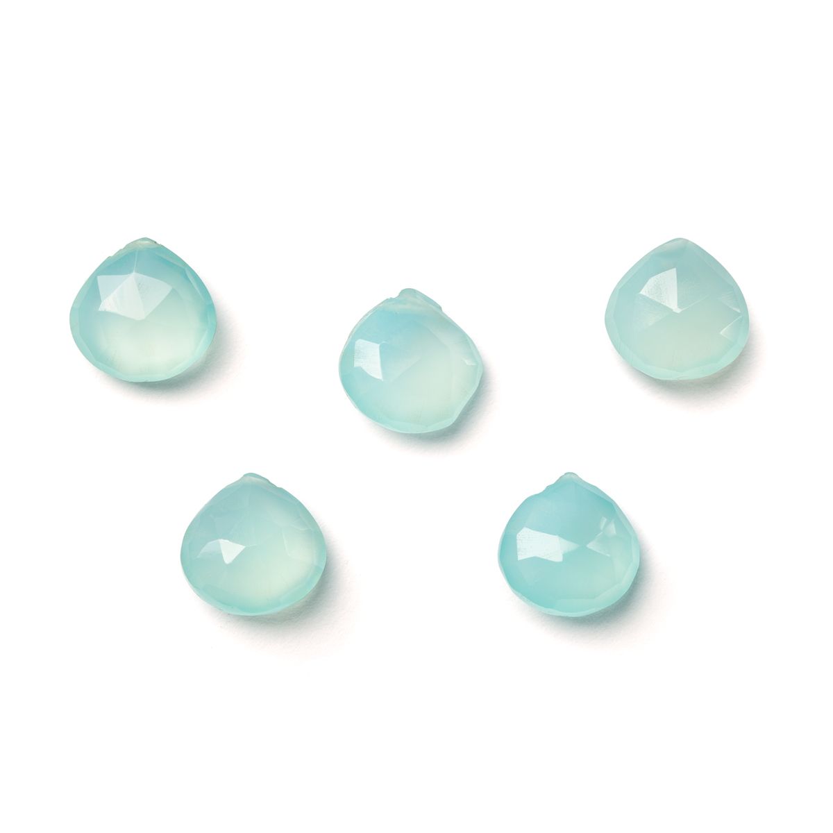 Aqua Blue Chalcedony Faceted Heart Briolette Beads - Approx 10mm
