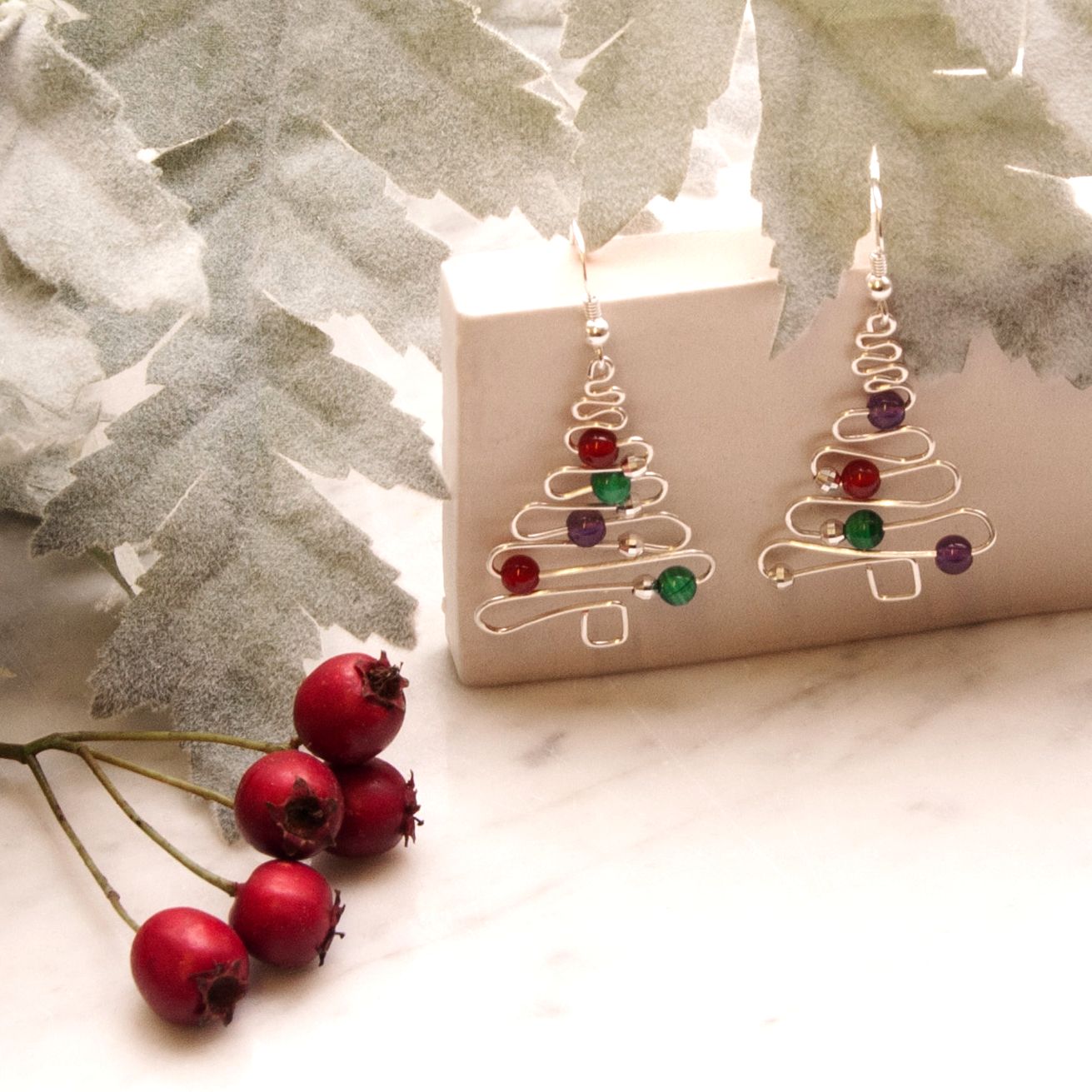 Christmas Tree Earrings With Beads