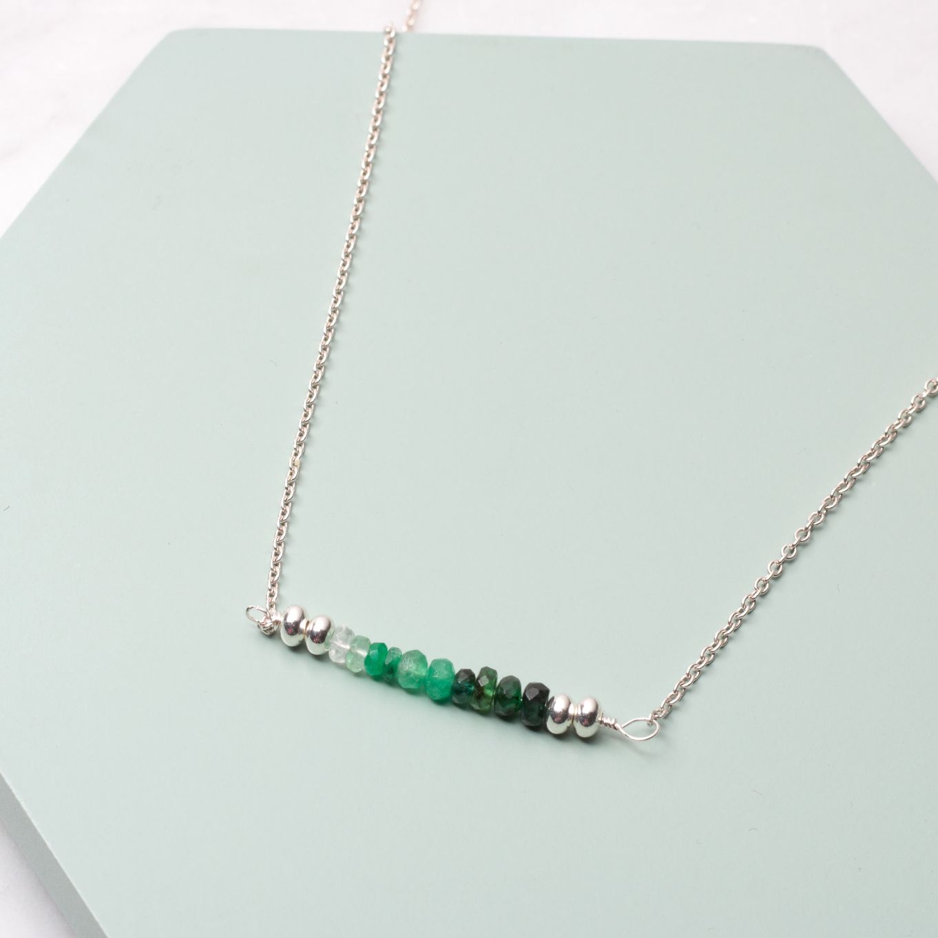Emerald Bead Bar Necklace