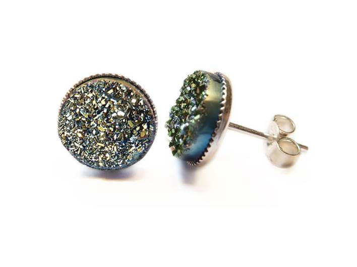 H105 Green Drusy Cabochon Earrings