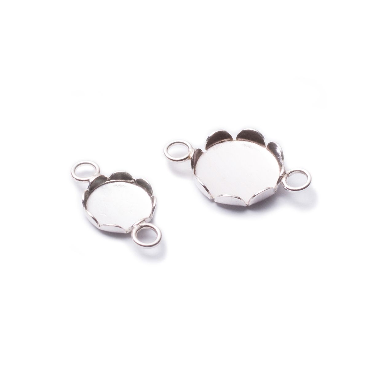 Sterling Silver 925 Round Simple bezel cup settings for 6mm cabochons with  1 vertical loop