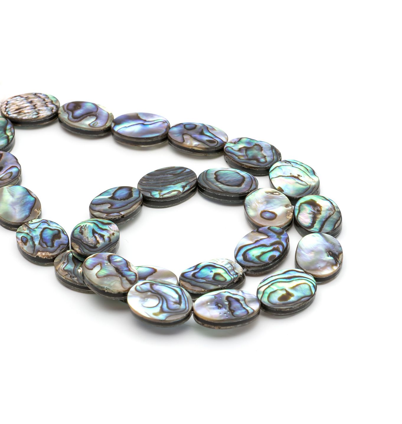 Paua Shell Flat Oval Beads, Approx 16x12mm