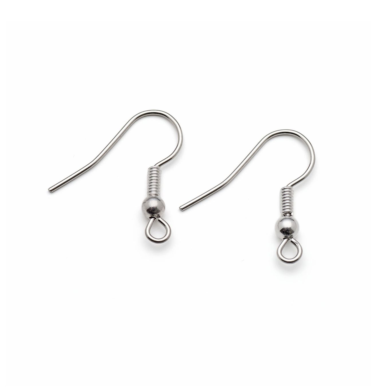 Surgical Steel Shepherds Crook Earwires with Silver Plated Ball and Spring - Pack of 10 Pairs