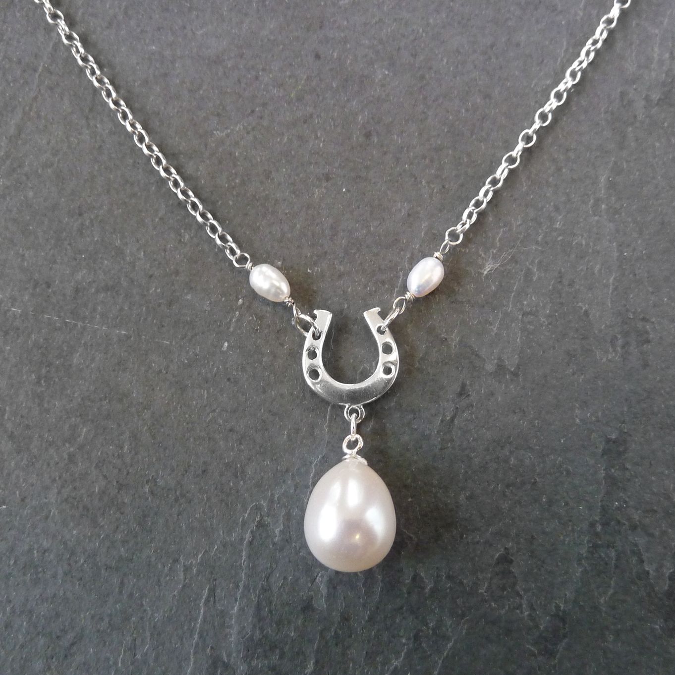 Lucky Silver Horseshoe Pearl Necklace