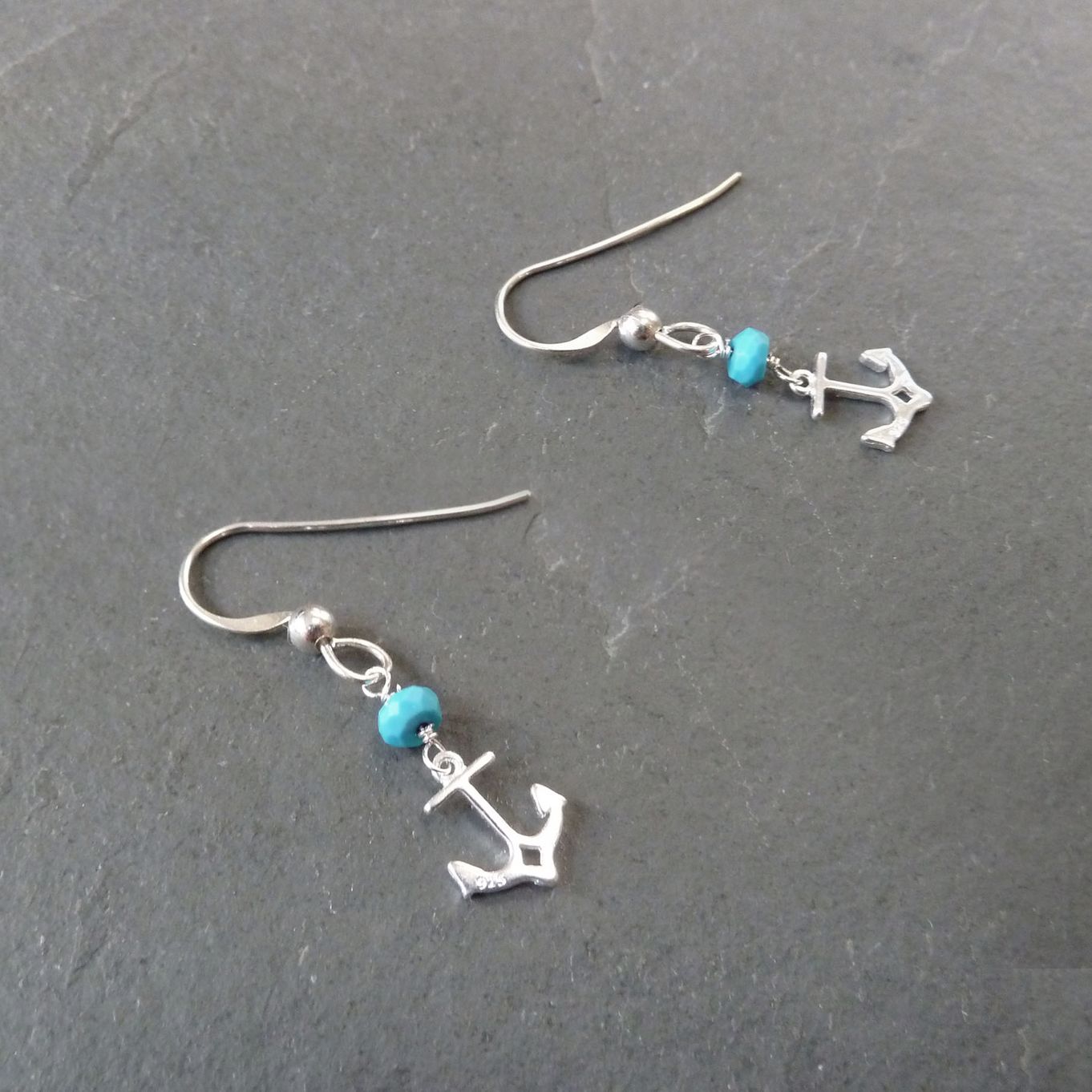 Turquoise Silver Anchor Earrings