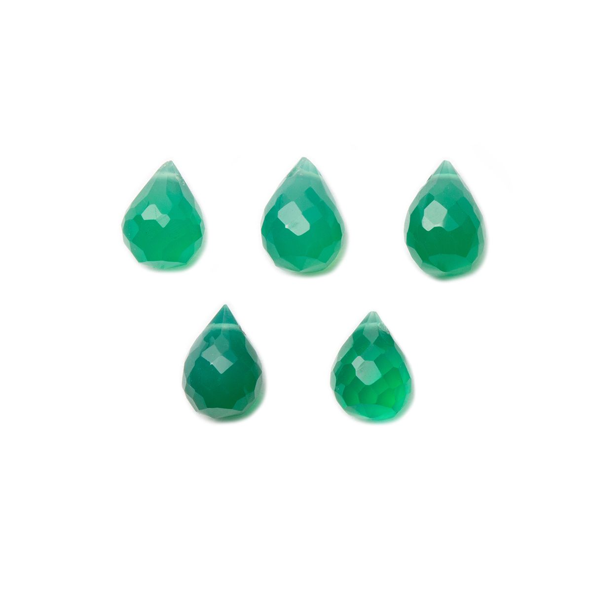 Green Onyx Faceted Drop Briolette Beads - Approx From 6mm, Pack Of 10 Beads