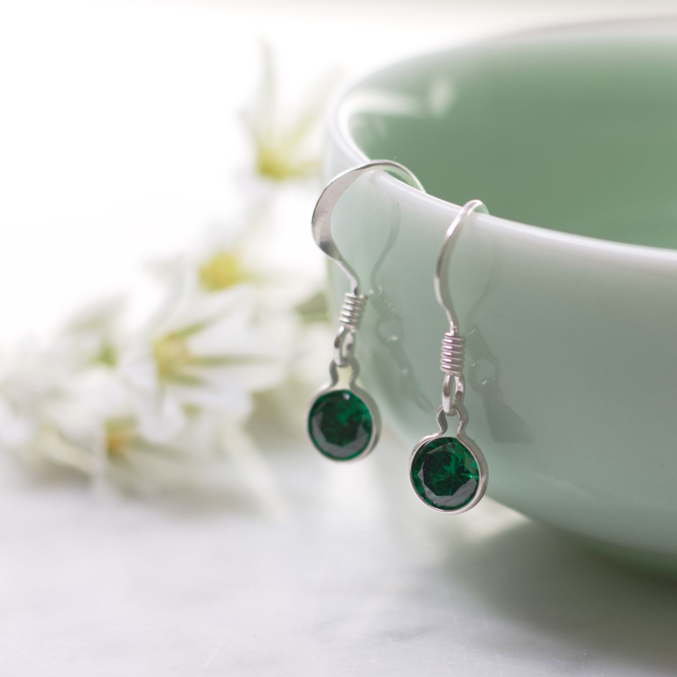 Emerald Cubic Zirconia Drop Earrings