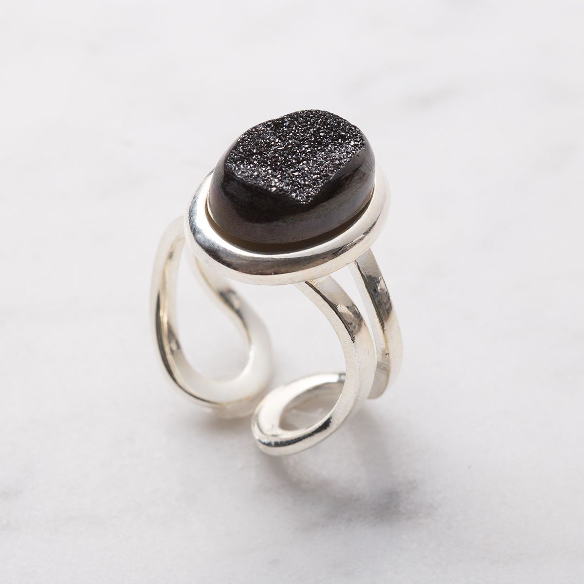 Shimmering Black Drusy Ring