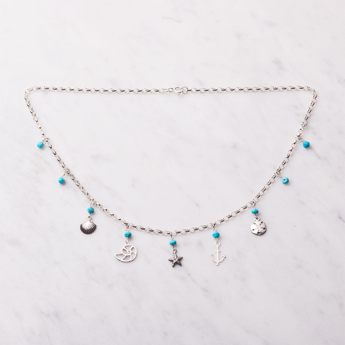 Turquoise & Beach Charm Necklace