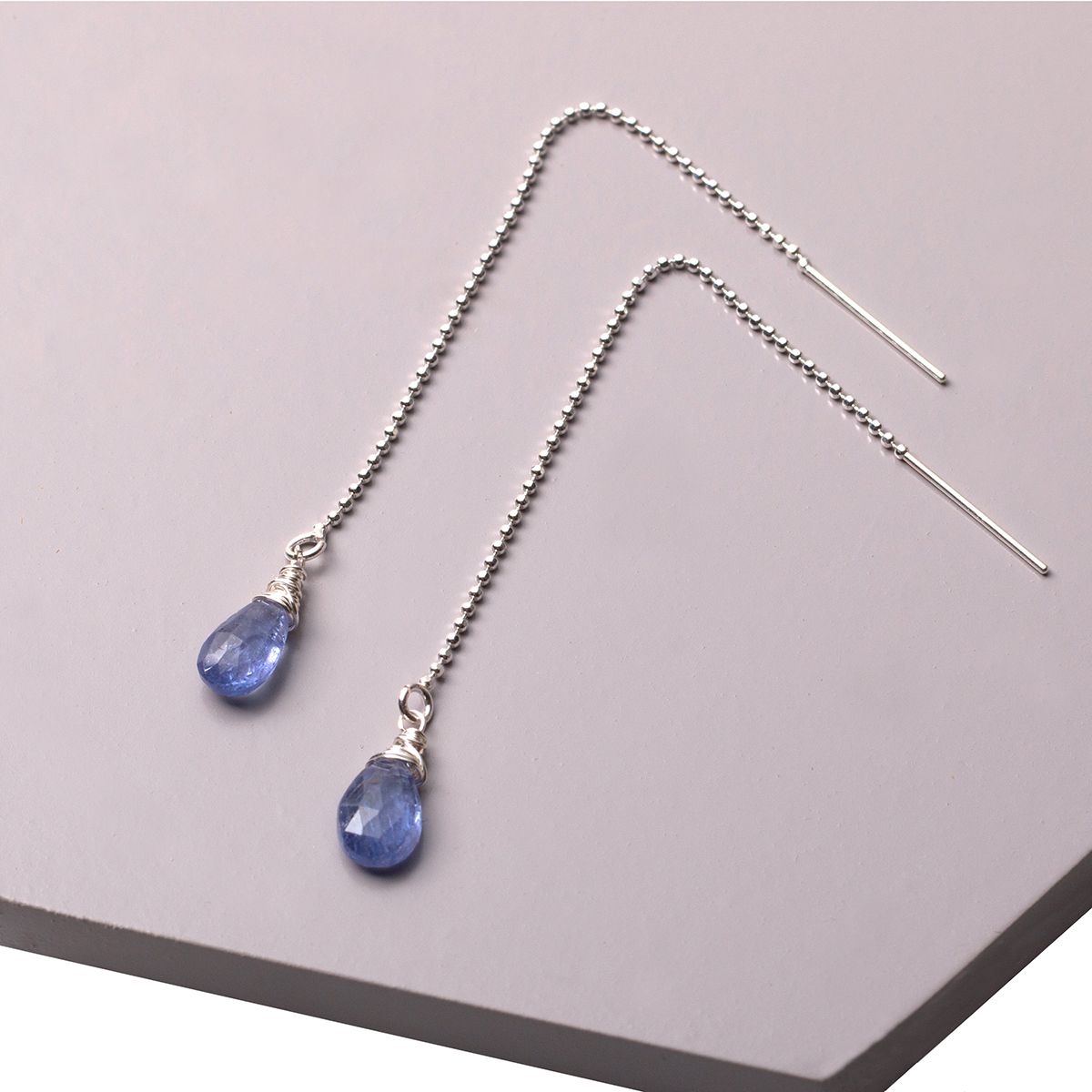 Tanzanite and Bead Chain Threader Earrings