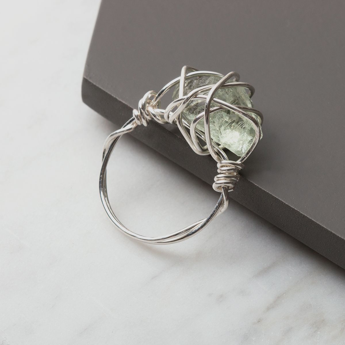 Wire Wrapped Green Amethyst Ring