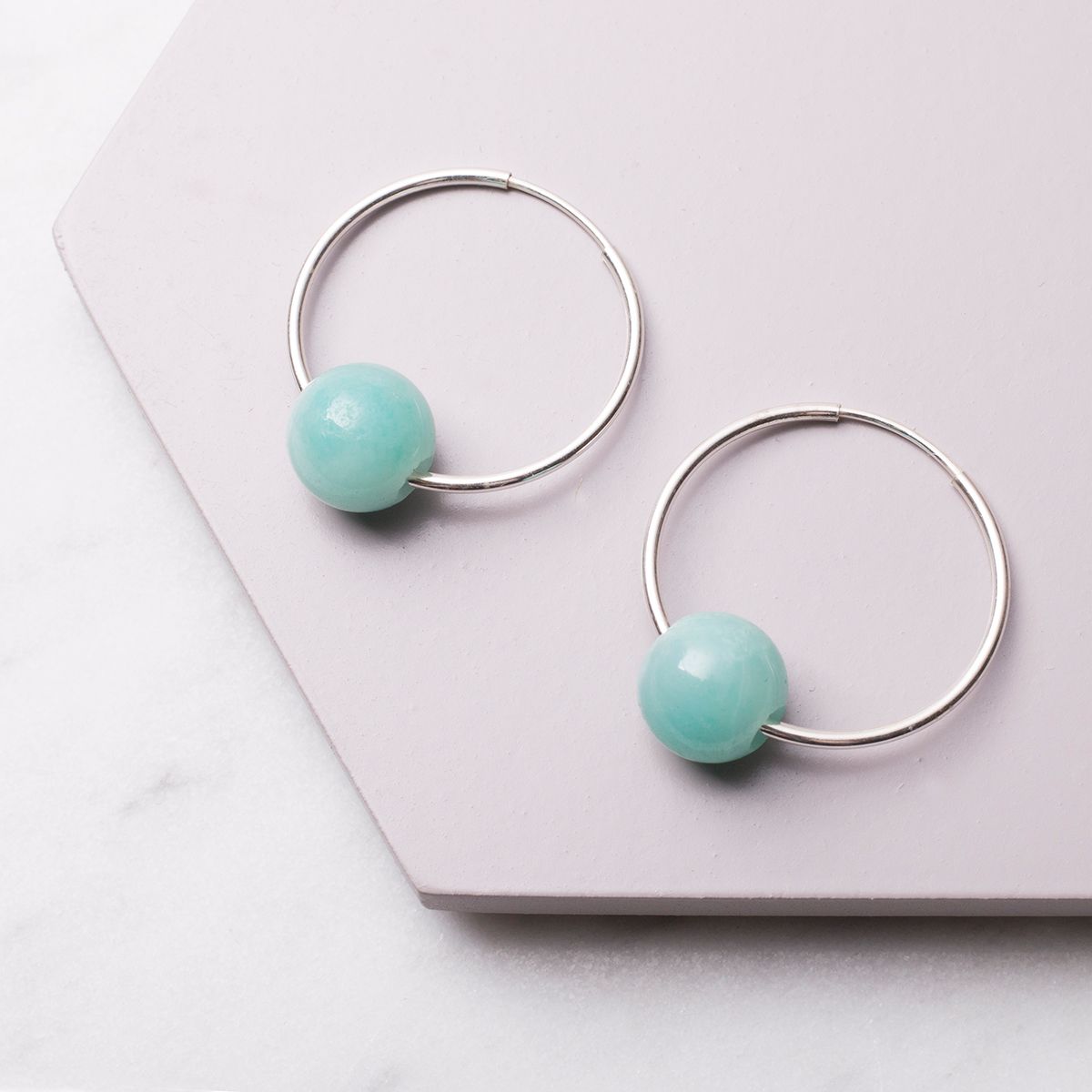 Amazonite Bead Hoop Earrings