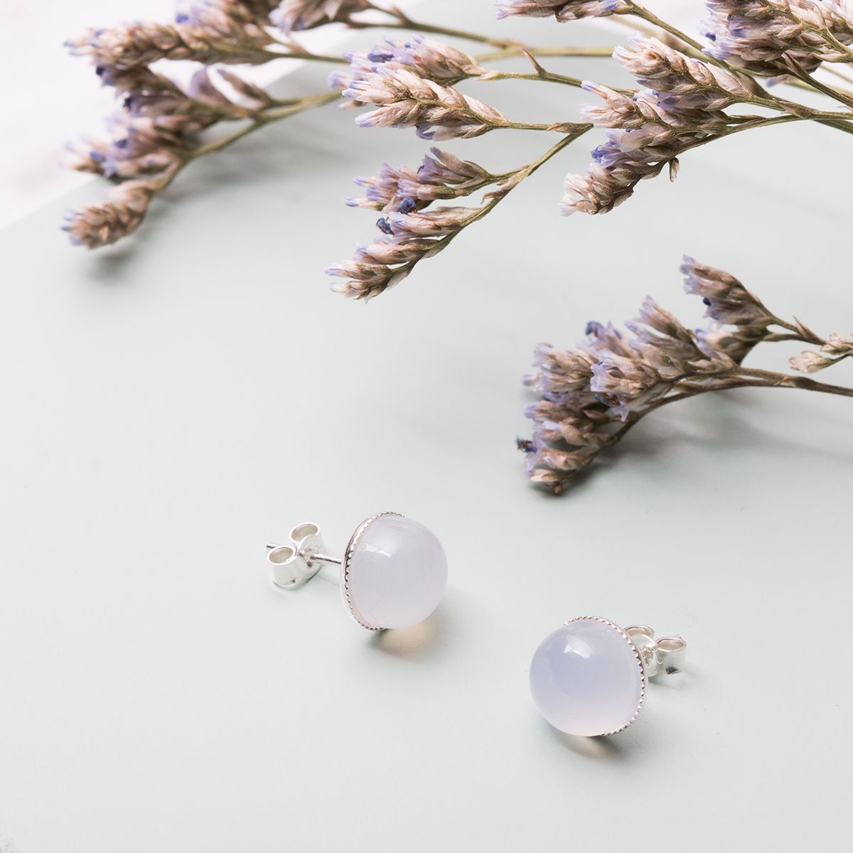Natural Blue Chalcedony Earstuds