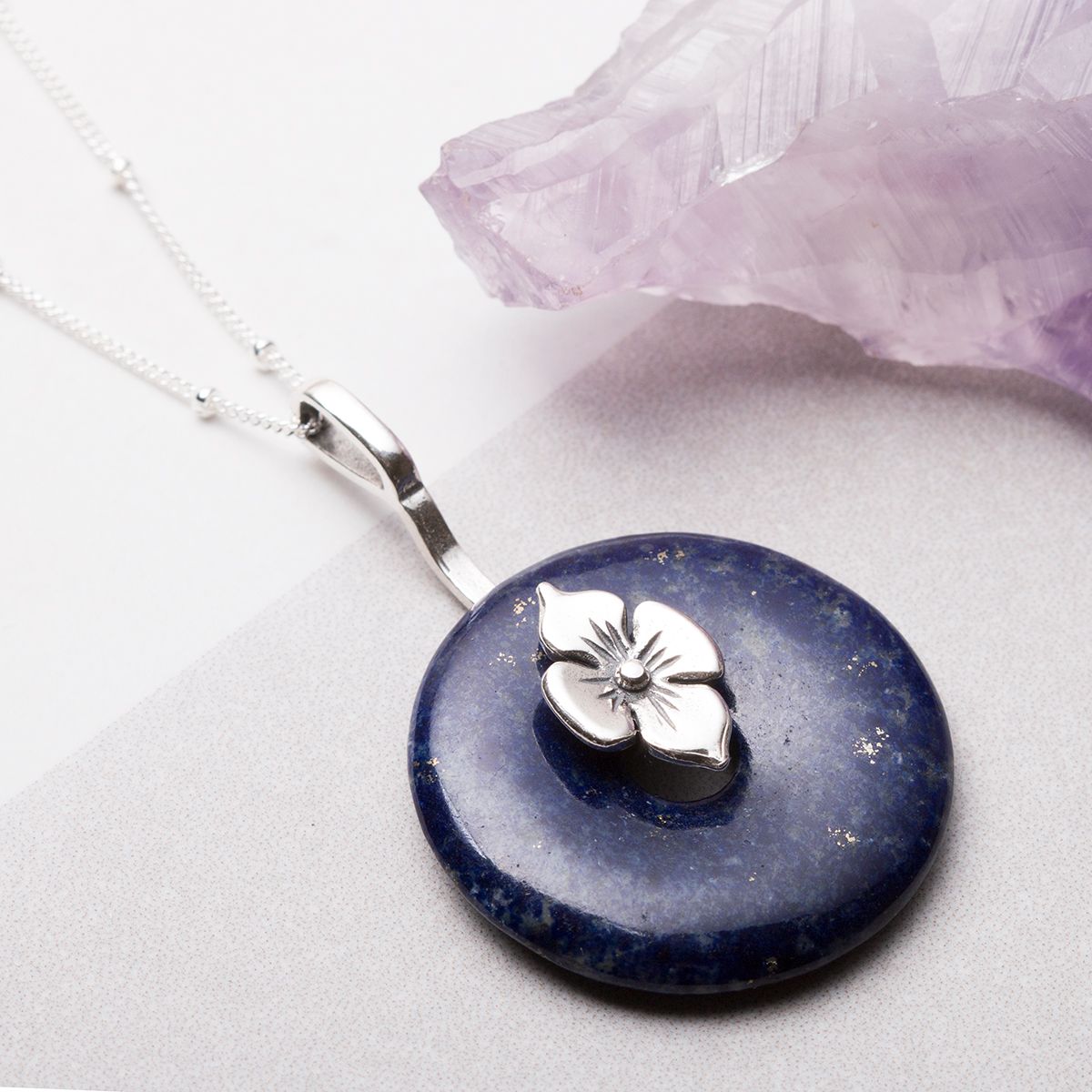 Lapis Donut & Flower Necklace