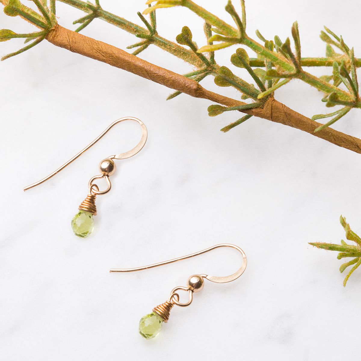 Wire Wrapped Peridot Briolette Earrings