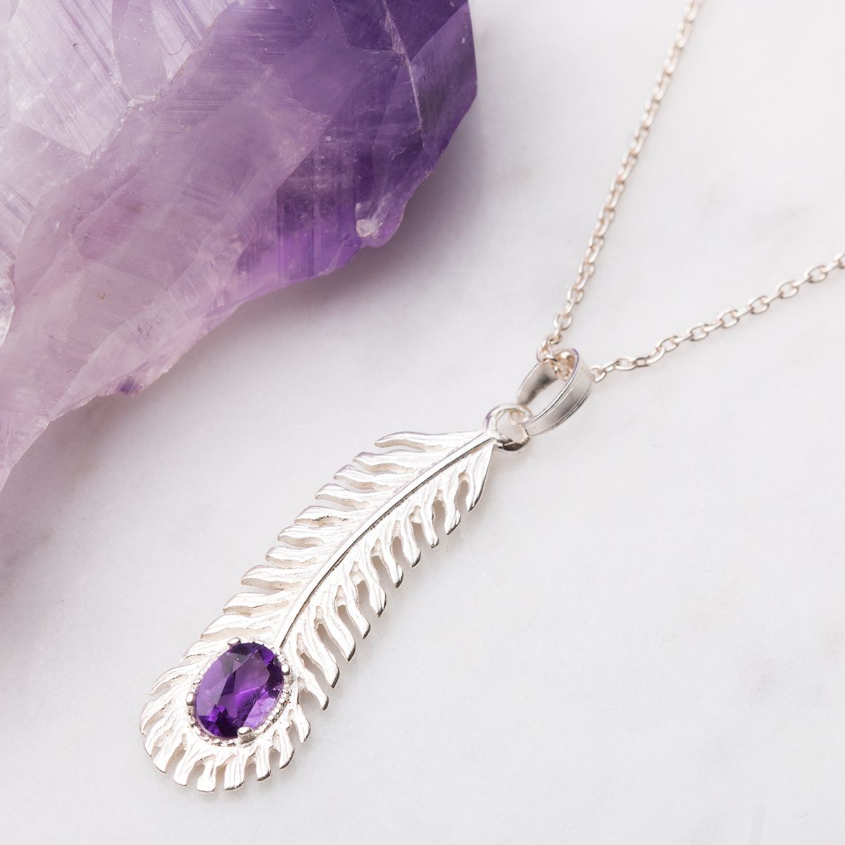 Amethyst & Feather Necklace