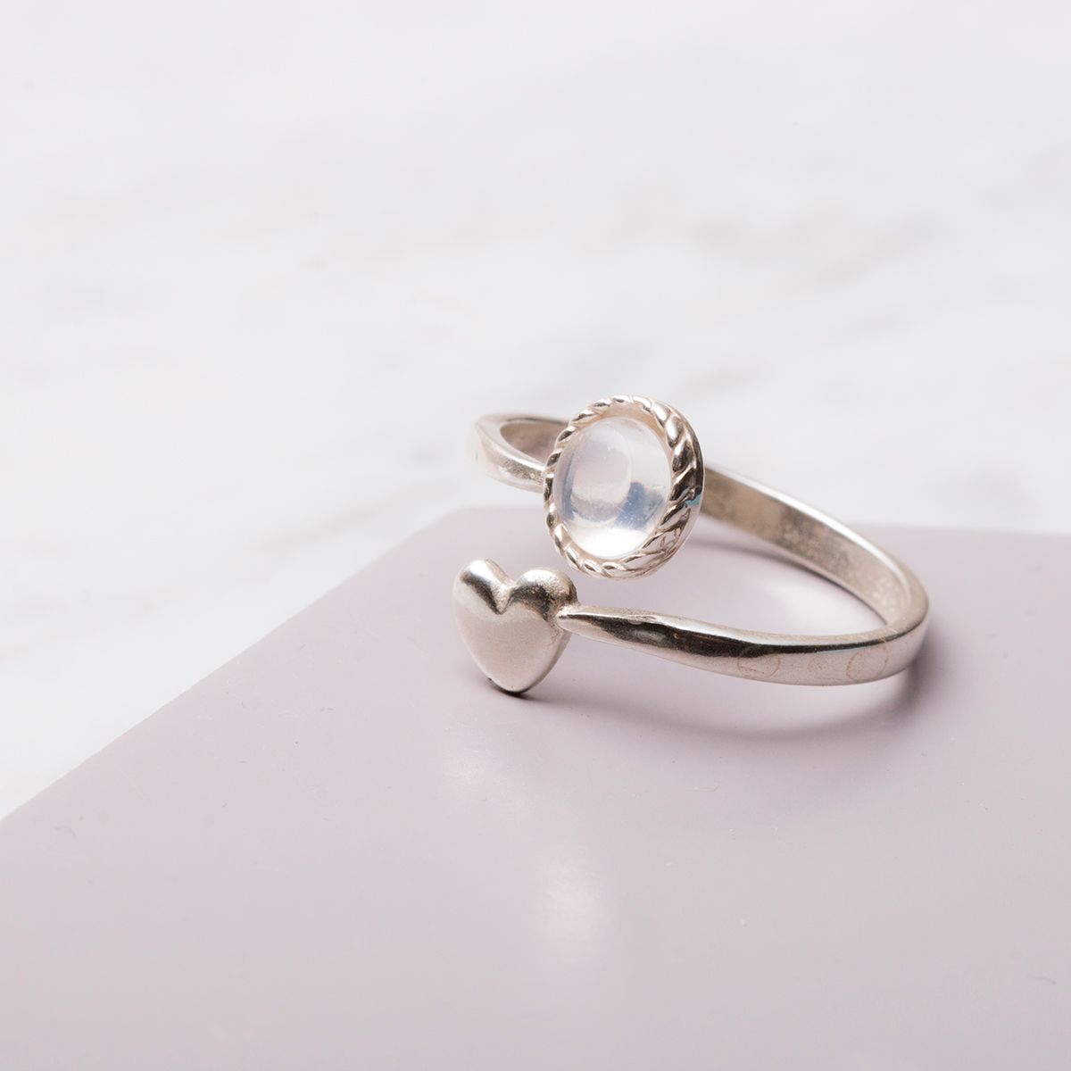 Blue Moonstone & Heart Ring