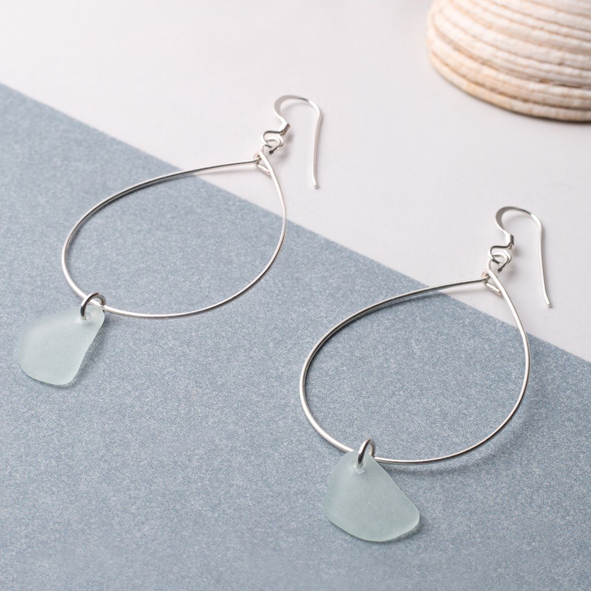 Large Hoop Sea Glass Earrings