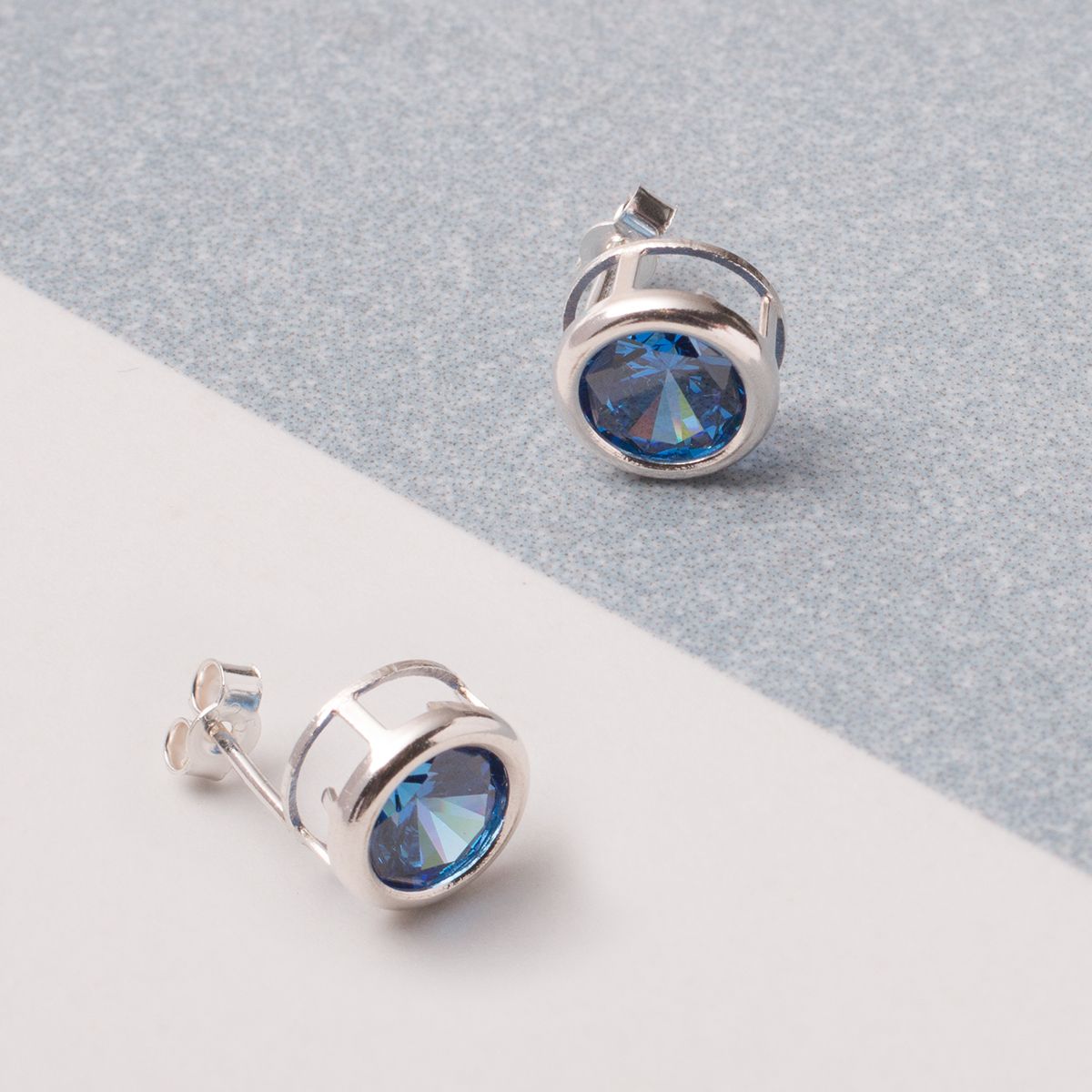 Sapphire Coloured Cubic Zirconia Backset Earrings