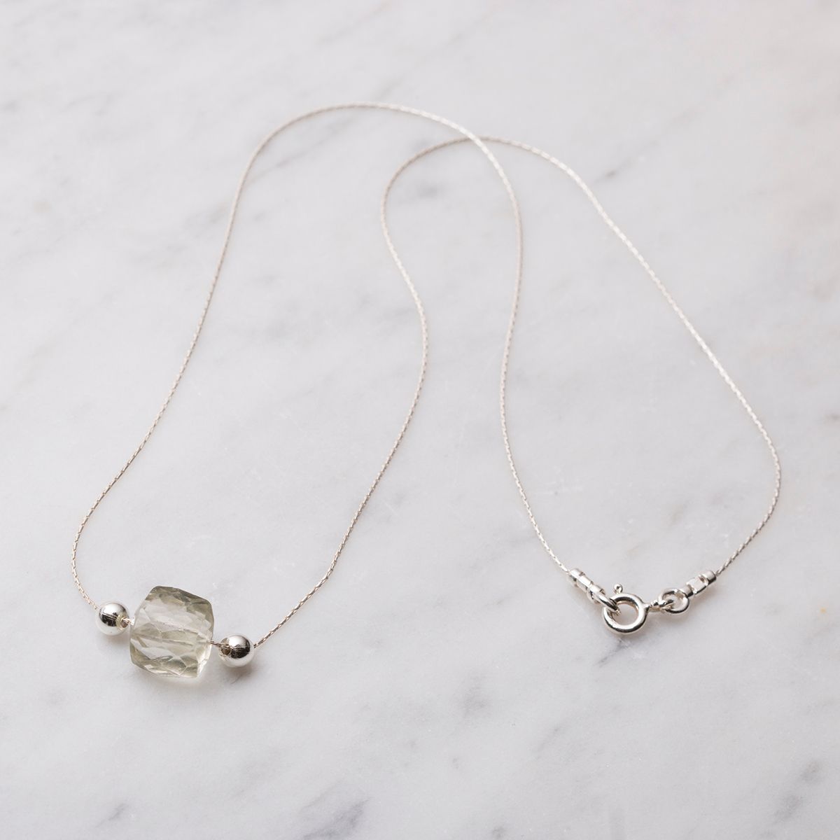 Green Amethyst Cube Beading Chain Necklace