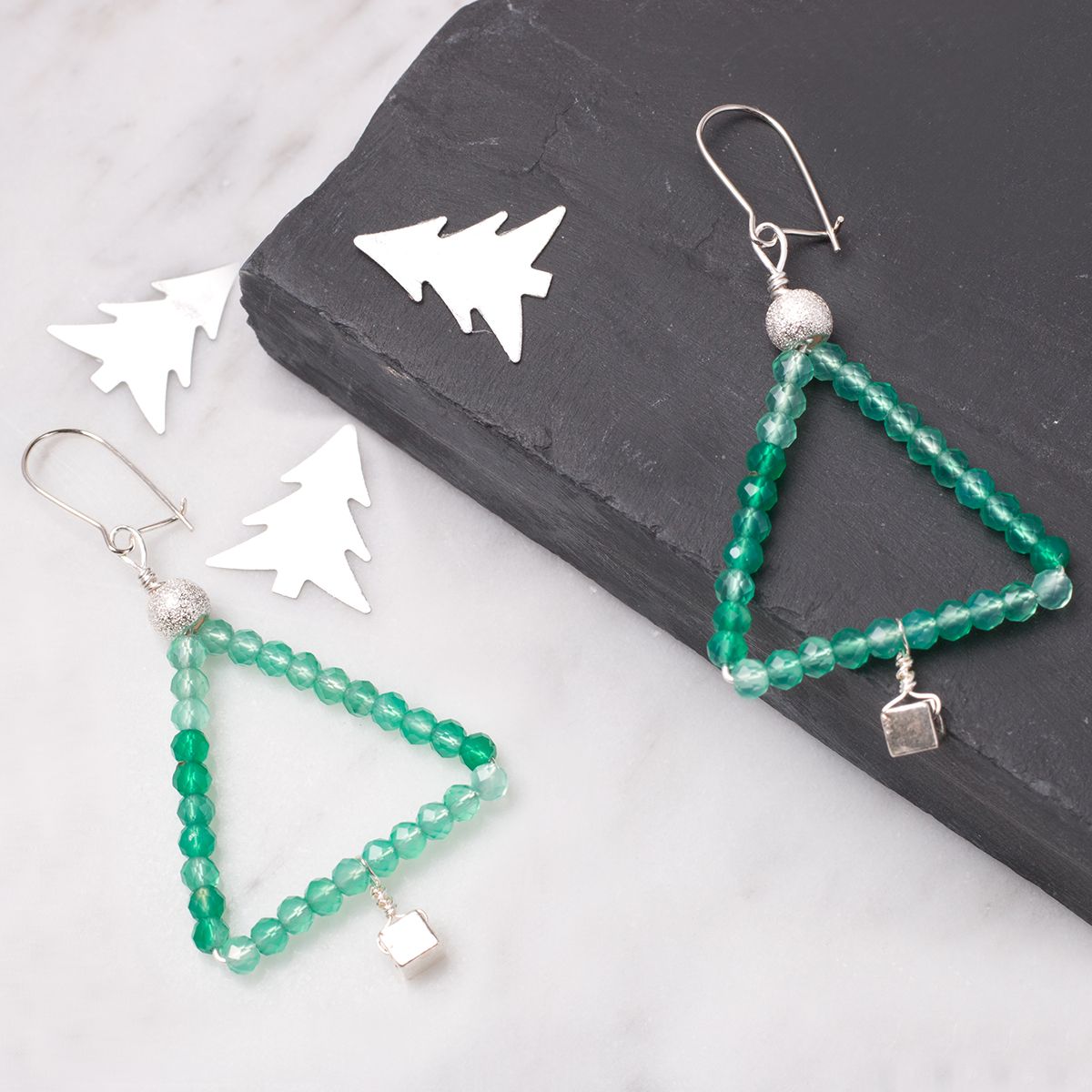 Green Onyx Christmas Tree Earrings