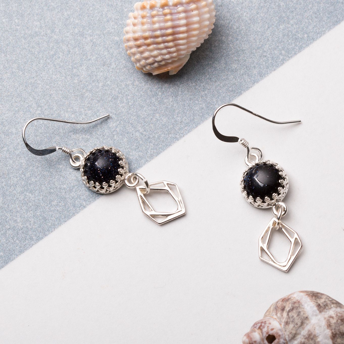 Blue Goldstone Charm Earrings