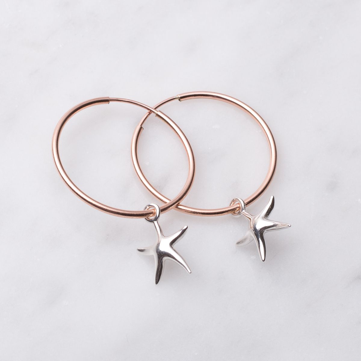 Rose Gold & Silver Starfish Hoop Earrings
