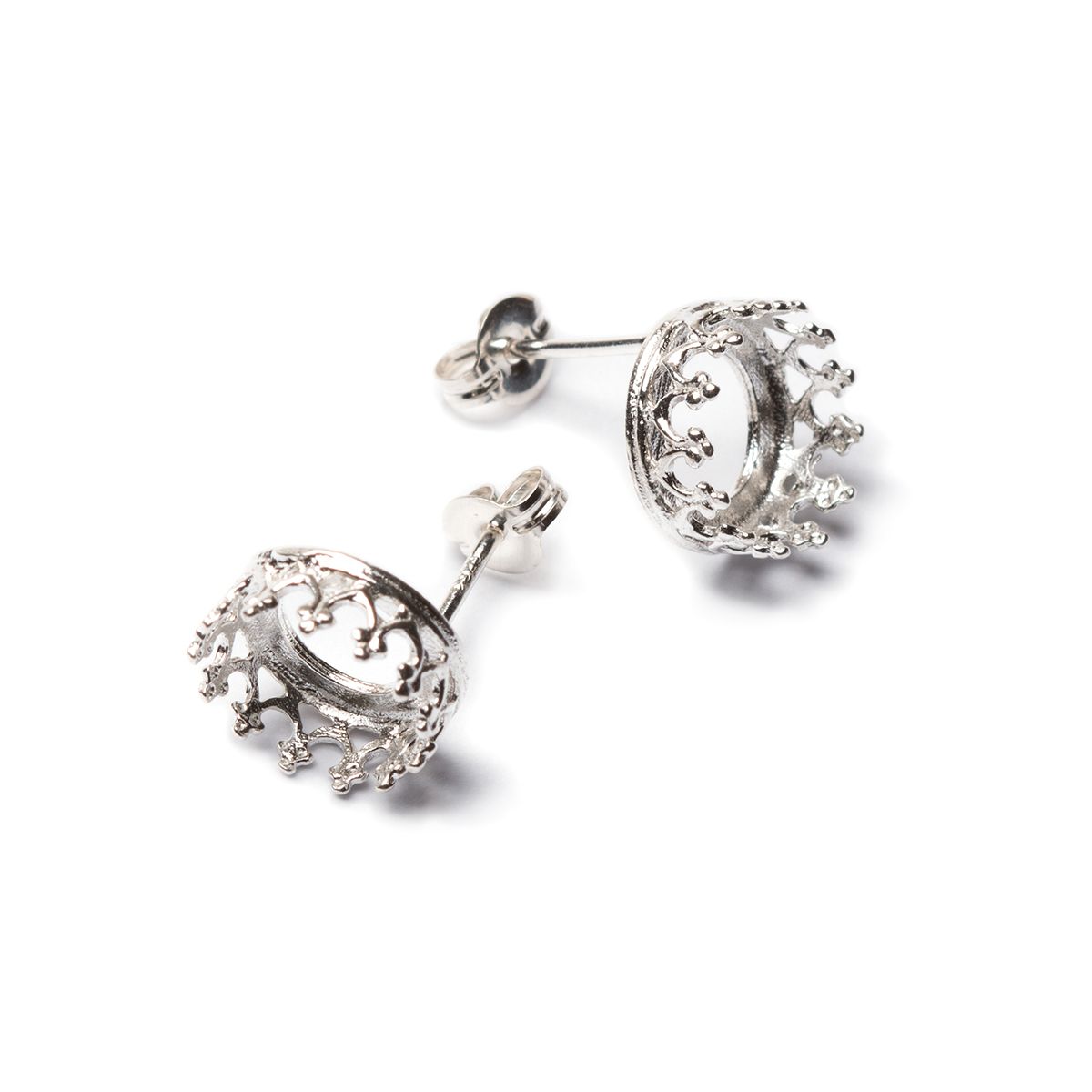 Crystal stone setting crown earring silver stud set Rhodium plated / 7mm ( inner diamter )