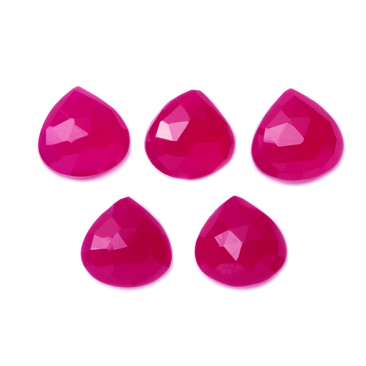 Fuchsia Pink Chalcedony Faceted Heart Shaped Briolette Beads - Approx From 10mm