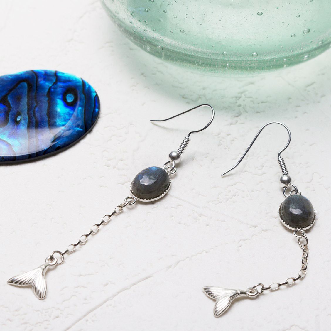 Blue Labradorite Mermaid Tail Drop Earrings