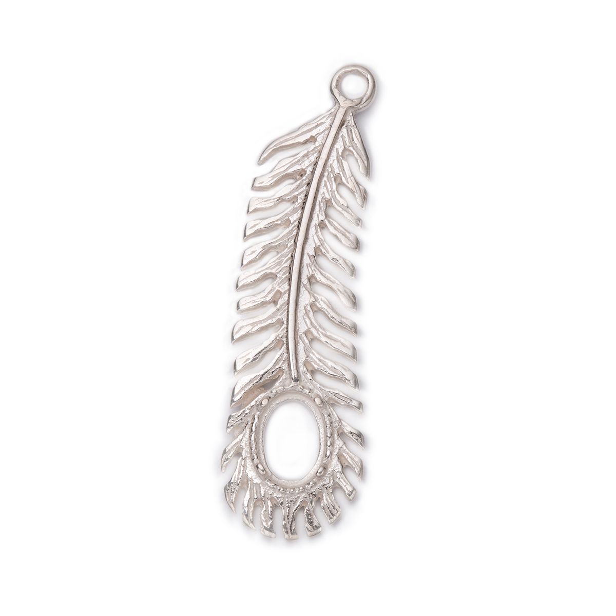 Sterling Silver Peacock Feather Charm Setting For 6x4mm Oval Stones