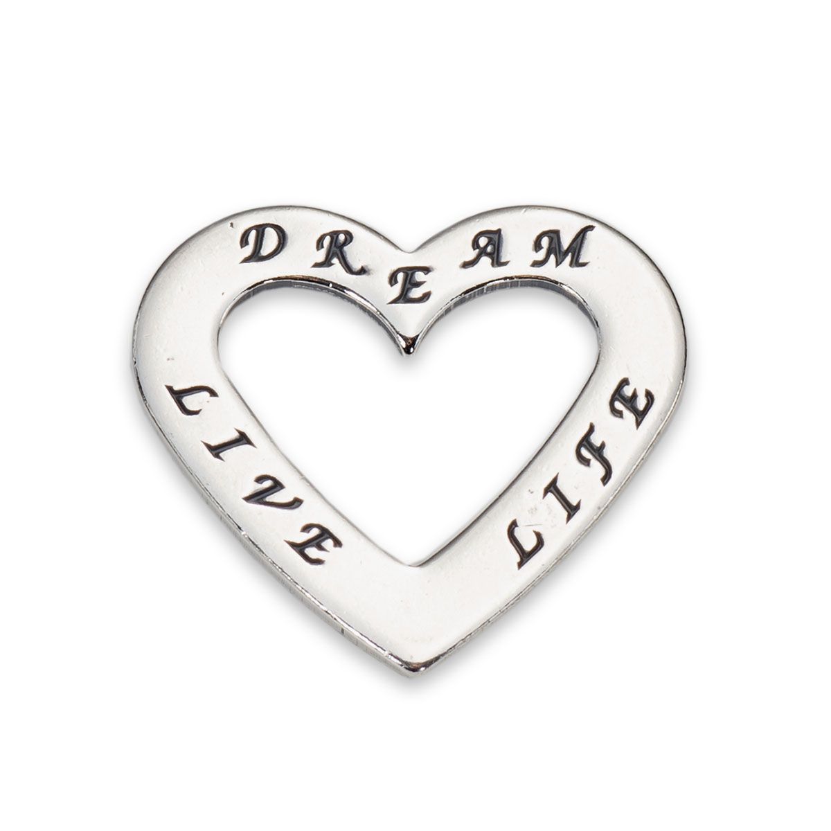 Sterling Silver Heart Shaped Affirmation Dream, Live, Life, Charm, Approx 22.5mm