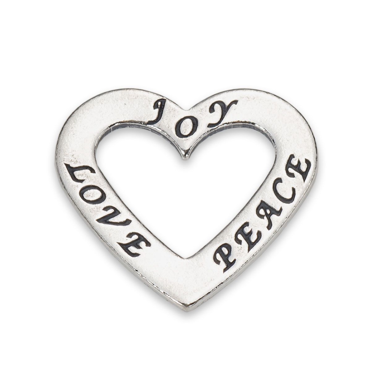 Sterling Silver Heart Shape Affirmation Joy, Love and Peace Charm, Approx 22.5mm