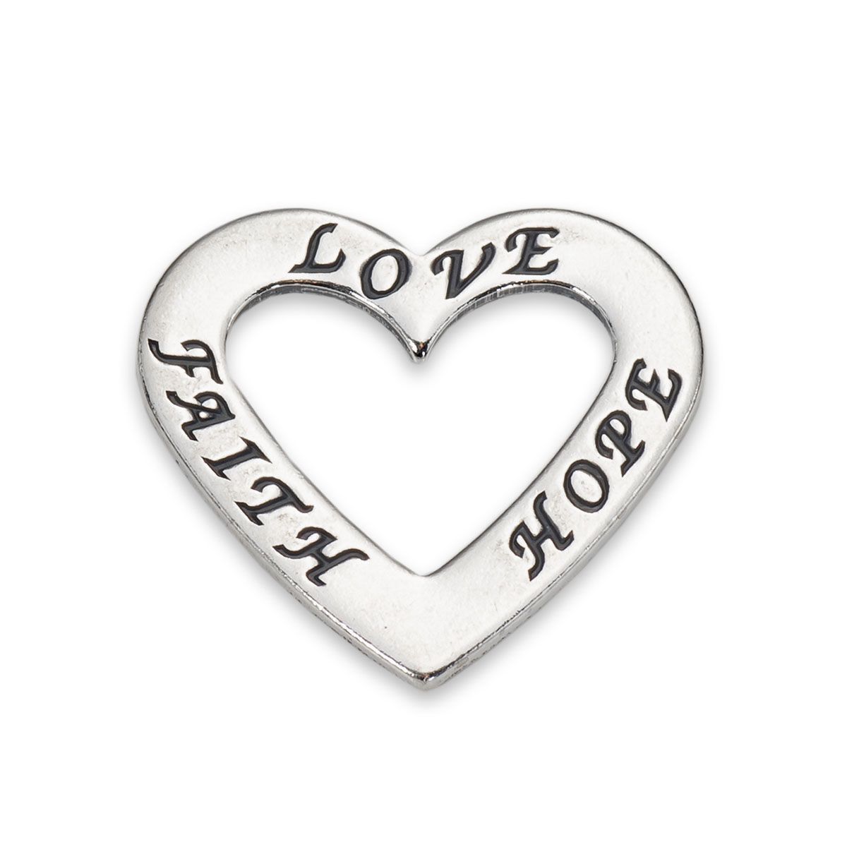 Sterling Silver Heart Shaped Affirmation Love, Faith, Hope, Charm, Approx 22.5mm