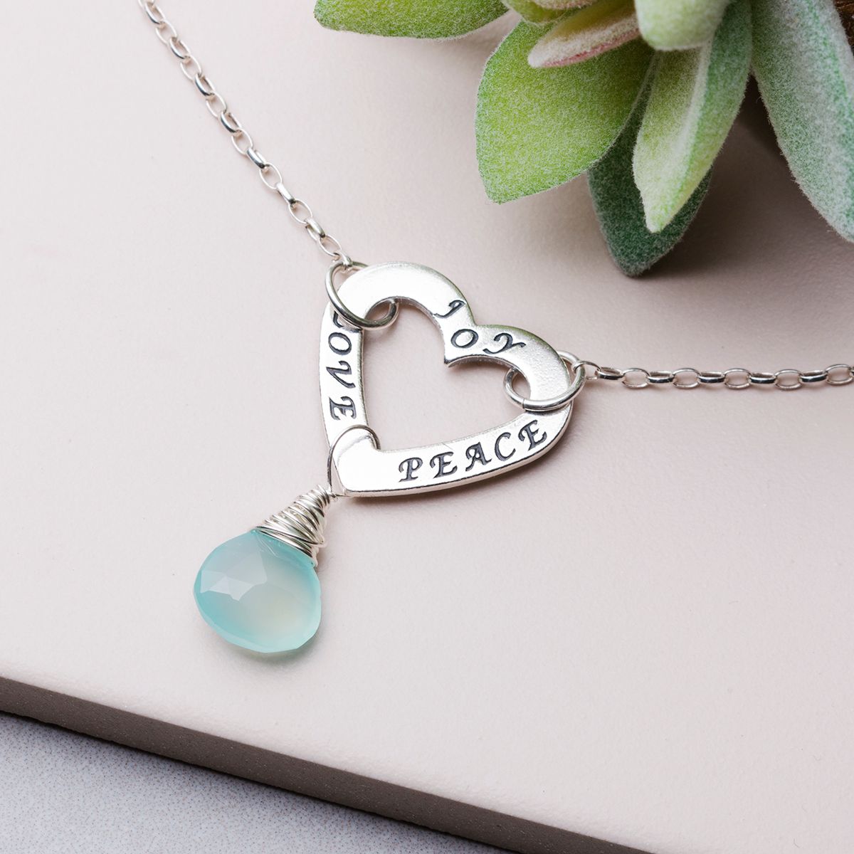 Chalcedony Heart Affirmation Charm Necklace