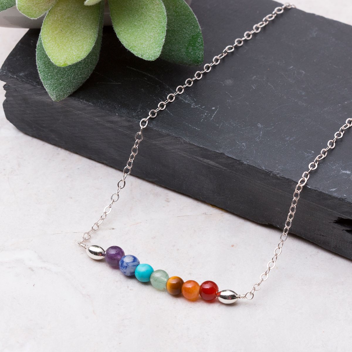 7 Chakra Crystal Point Necklace | Black Cord Chakra Necklace for Men