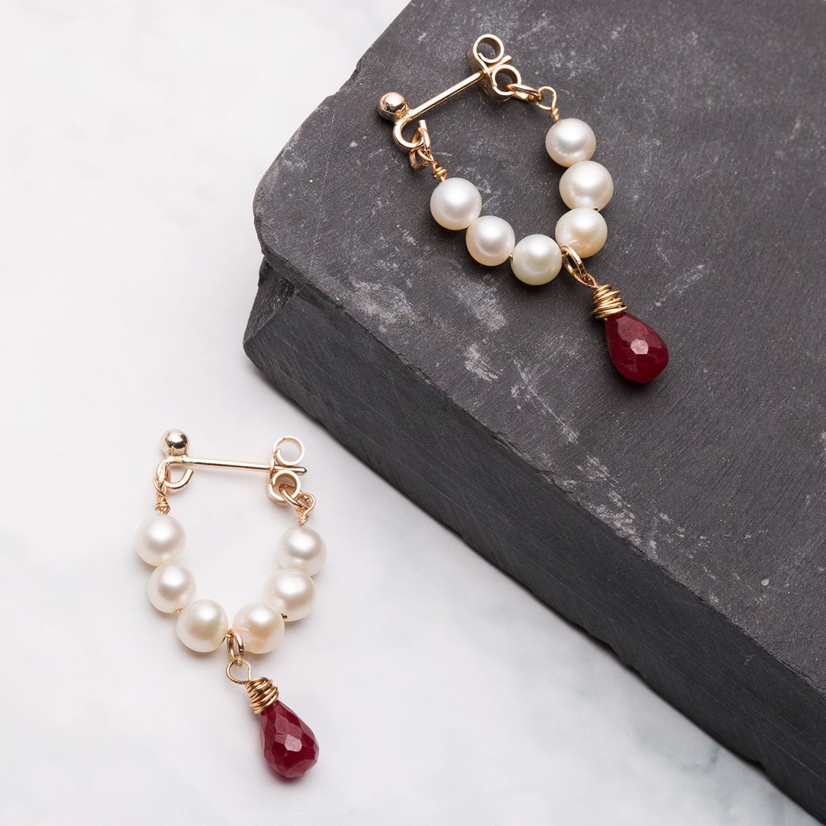 Luxury Pearl & Ruby Gold Hoop Earrings