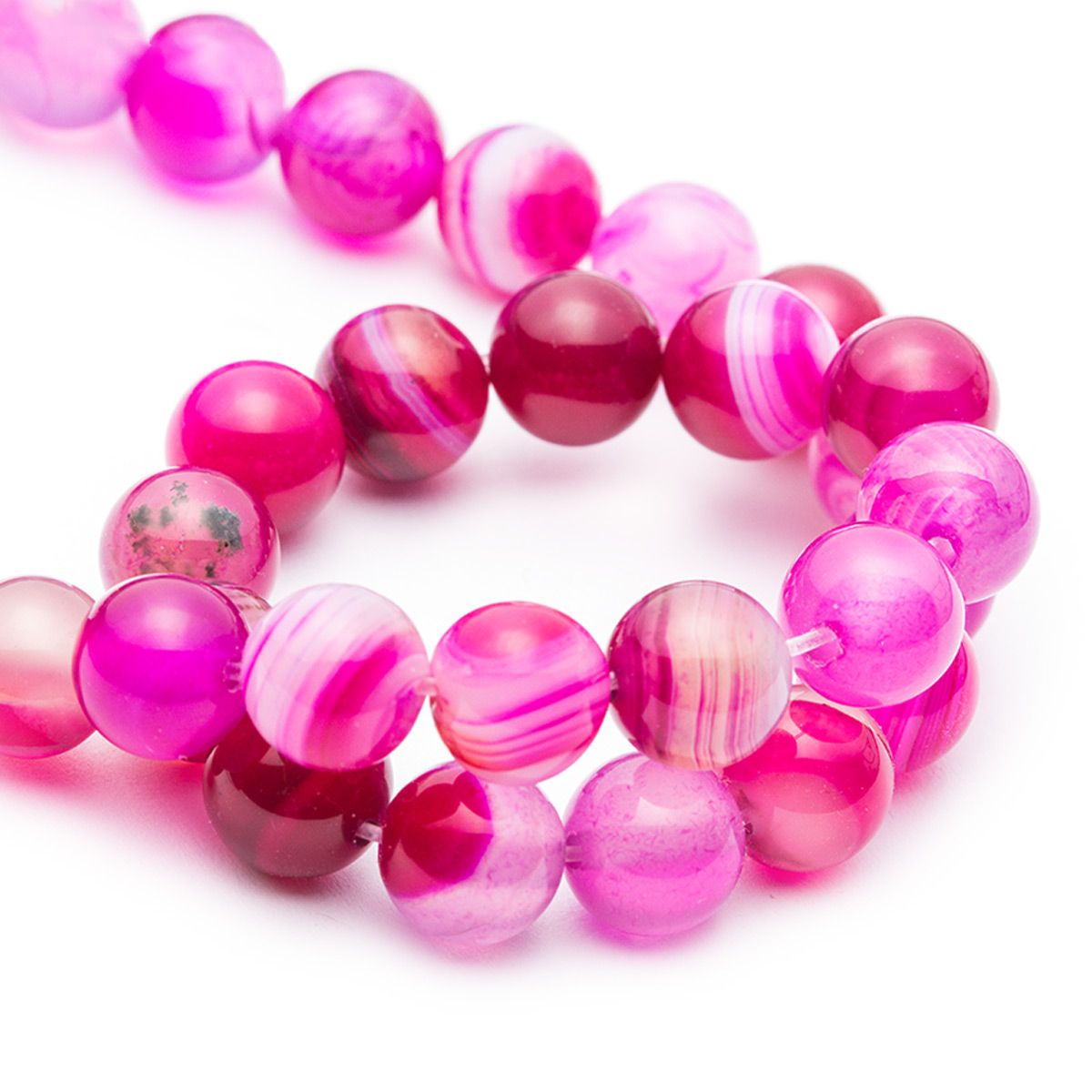 Fuchsia Pink Banded Agate Round Beads 