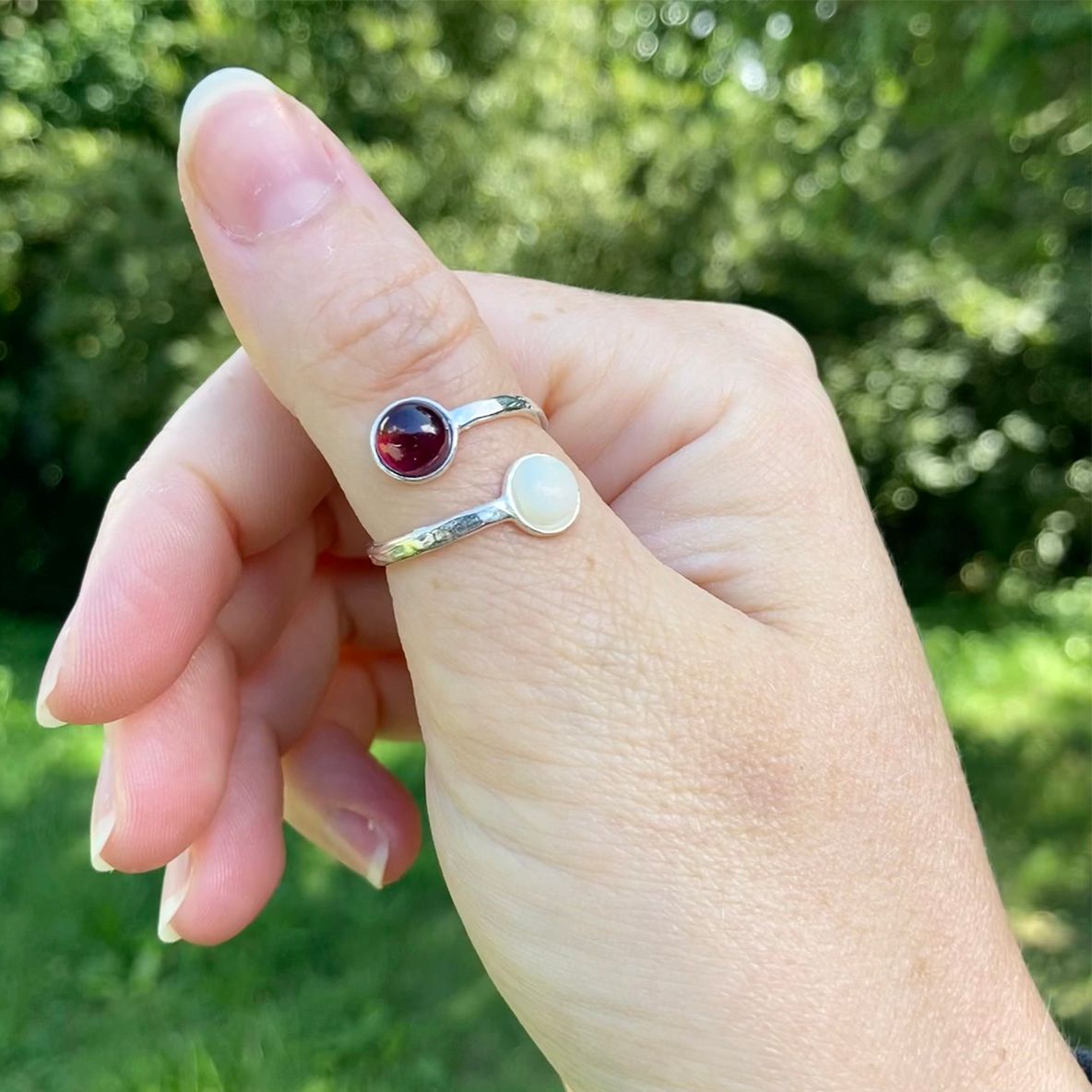 Mother & Child Birthstone Ring: Garnet & Opal