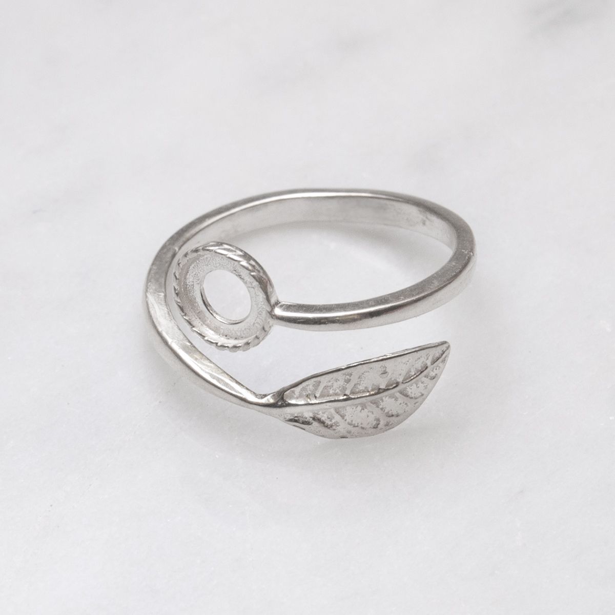 Sterling Silver Adjustable Leaf Ring Setting For 6mm Round Cabochons 