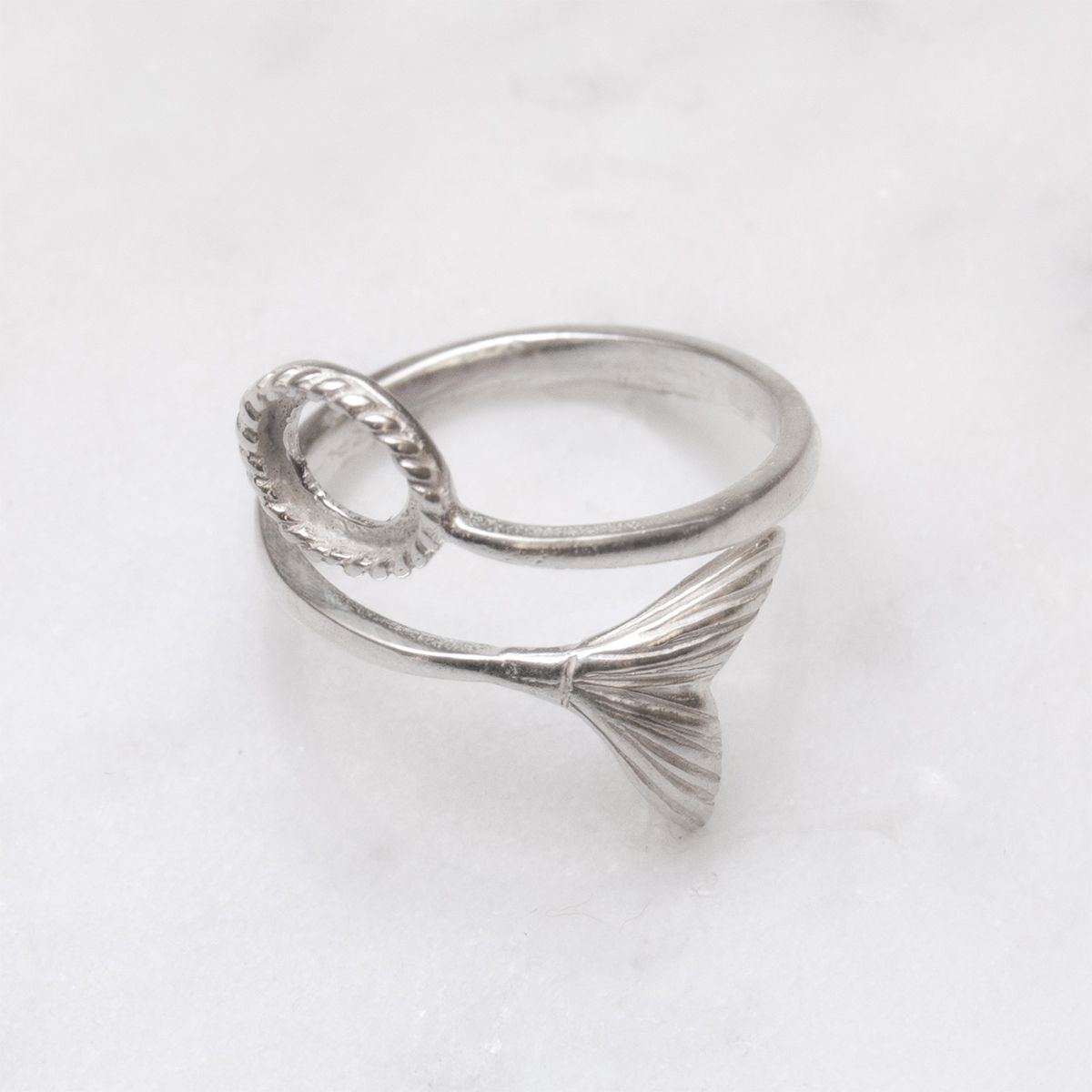 Sterling Silver Adjustable Mermaid Tail Ring Setting For 6mm Round Cabochon