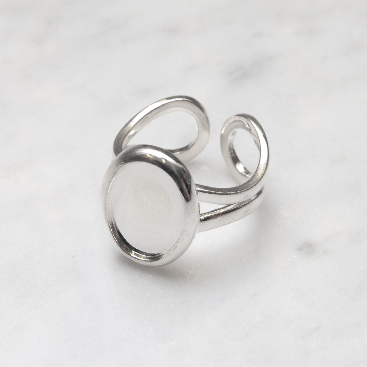Silver Plated Adjustable Ring For 14x10mm Cabochons