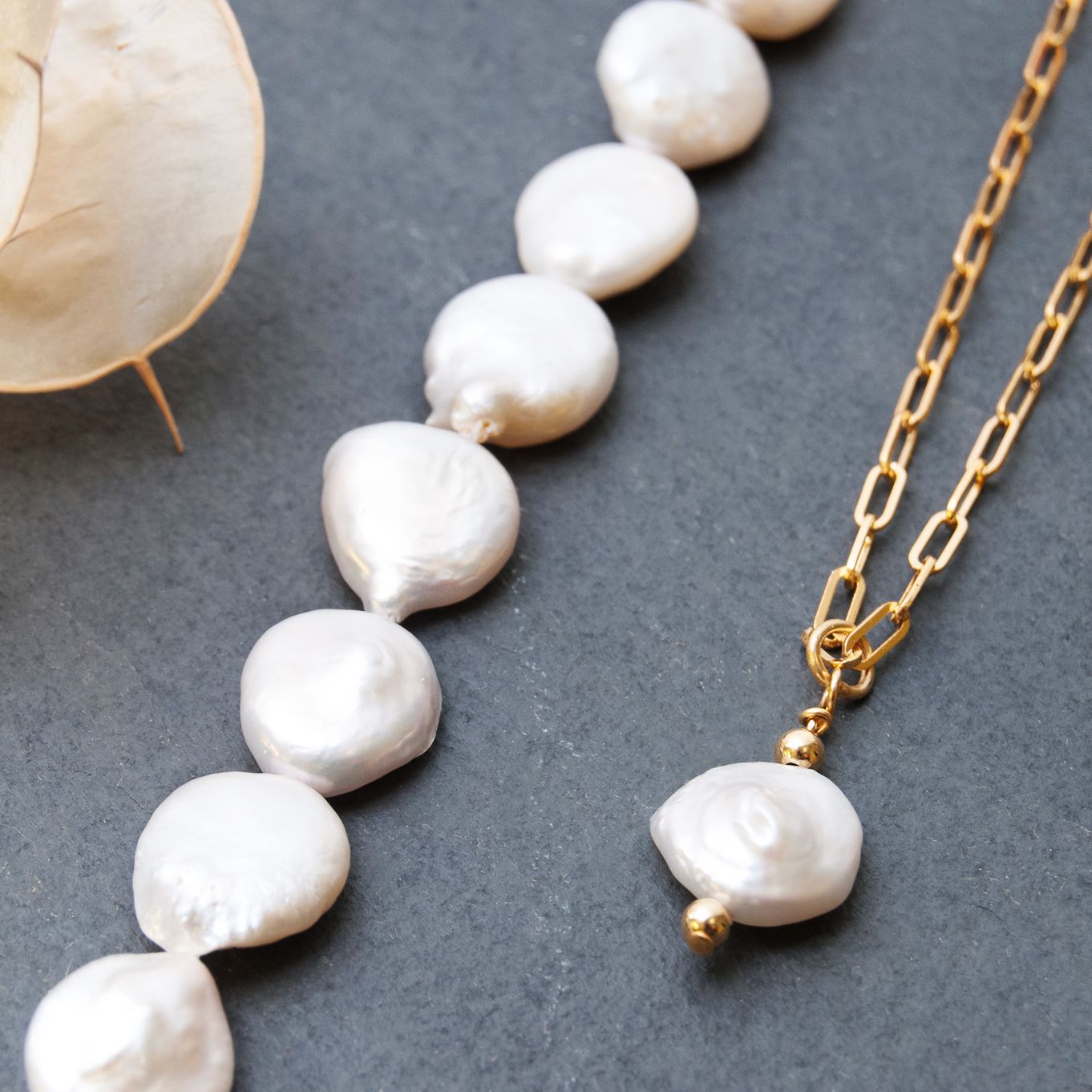 Pearl Coin Gold Plated Necklace