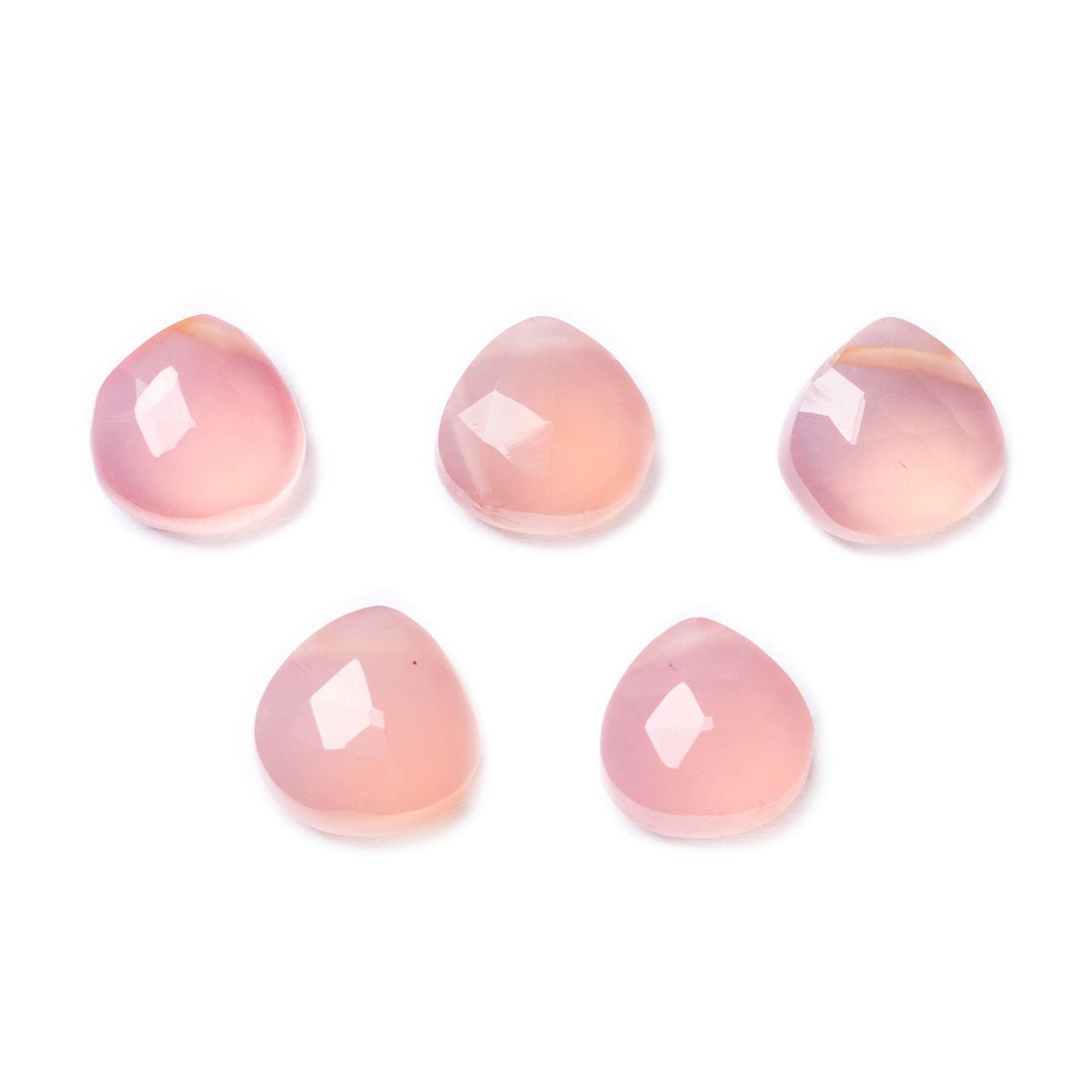 Pink Chalcedony Faceted Heart Briolette Beads, Approx 9-10mm 